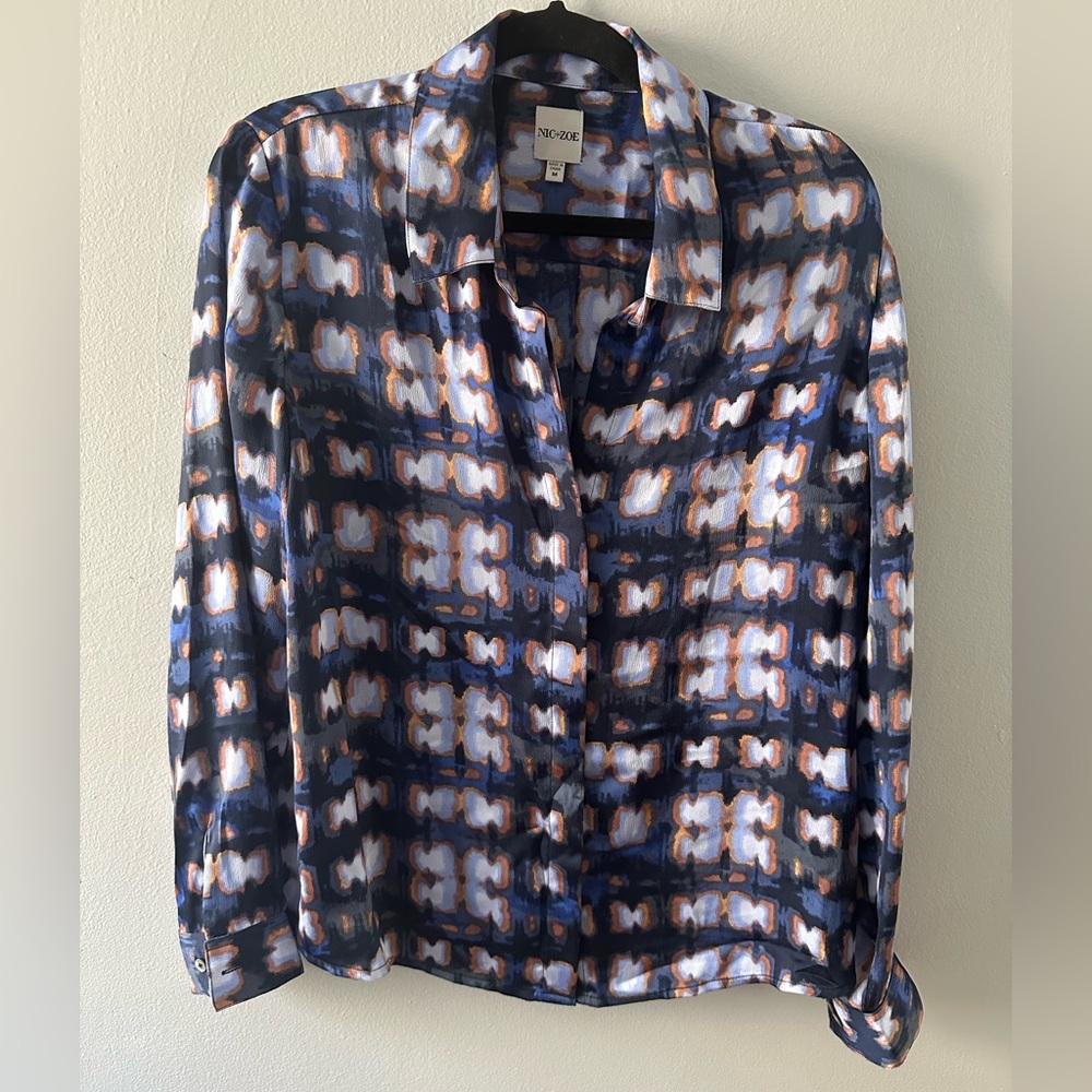 NIC+ZOE Abstract Patterned Shirt - Blue, White, Tan